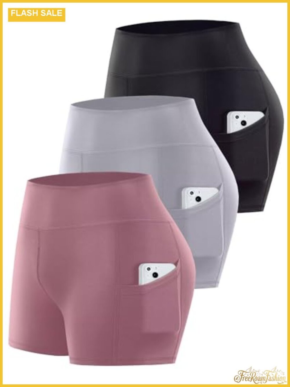 3 Pack Biker Shorts with Pockets Women 5/8 Inch High Waist Yoga Workout